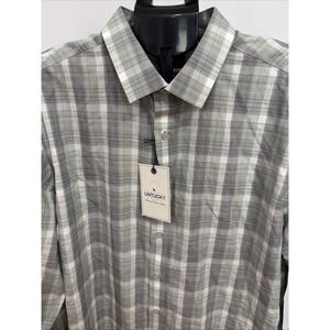 UNTUCKit Collins WF Men's XXL Green Gray White Plaid Long Sleeve Button Up Shirt